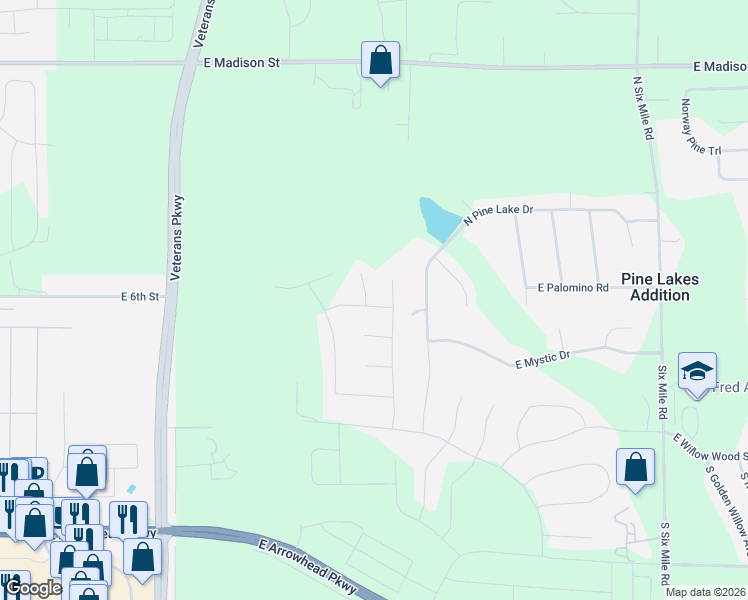 map of restaurants, bars, coffee shops, grocery stores, and more near 6800 North Pine Lake Drive in Sioux Falls