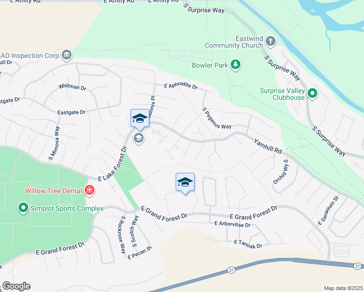 map of restaurants, bars, coffee shops, grocery stores, and more near 5642 South Caper Place in Boise