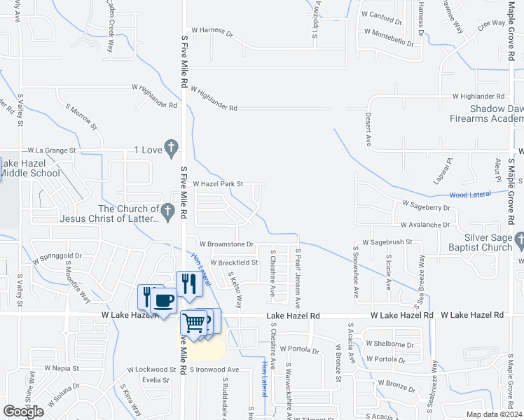 map of restaurants, bars, coffee shops, grocery stores, and more near 5742 South Summit Creek Way in Boise