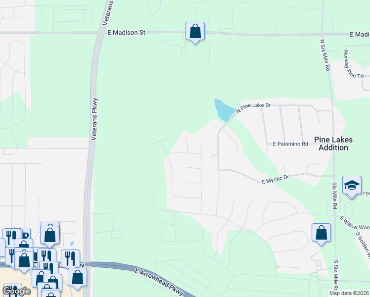 map of restaurants, bars, coffee shops, grocery stores, and more near 6800 North Pine Lake Drive in Sioux Falls