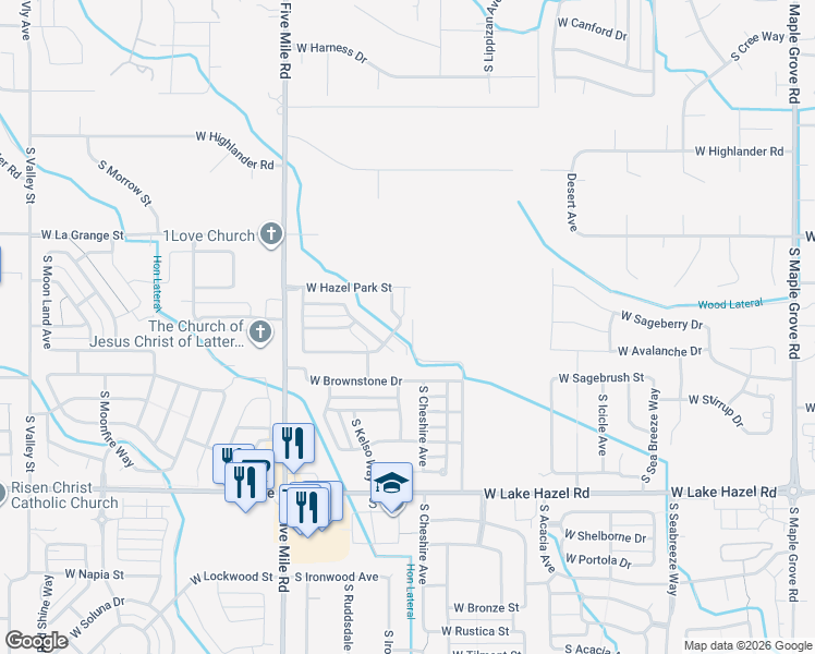 map of restaurants, bars, coffee shops, grocery stores, and more near 5742 South Summit Creek Way in Boise