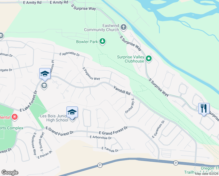 map of restaurants, bars, coffee shops, grocery stores, and more near 5628 South Impatiens Place in Boise