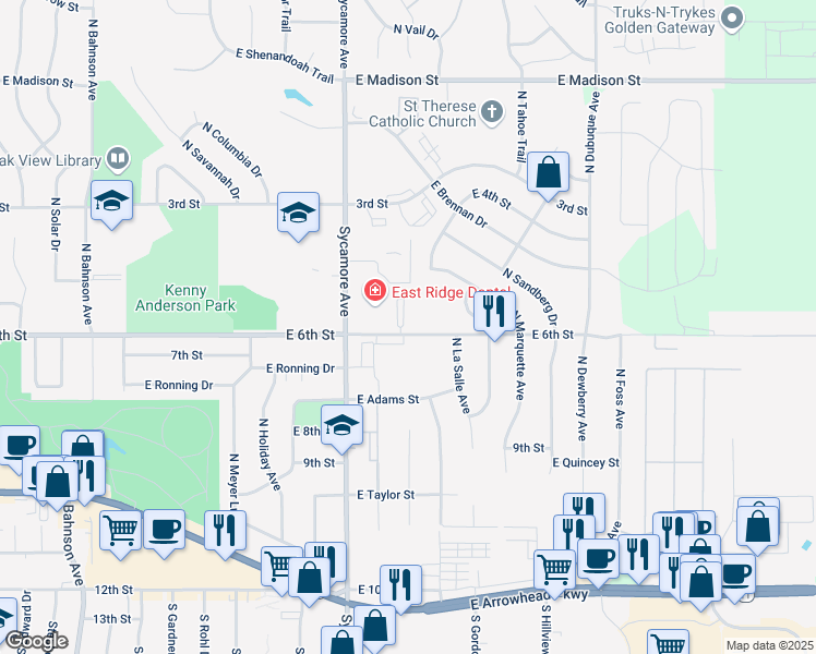 map of restaurants, bars, coffee shops, grocery stores, and more near 4704 East 6th Street in Sioux Falls