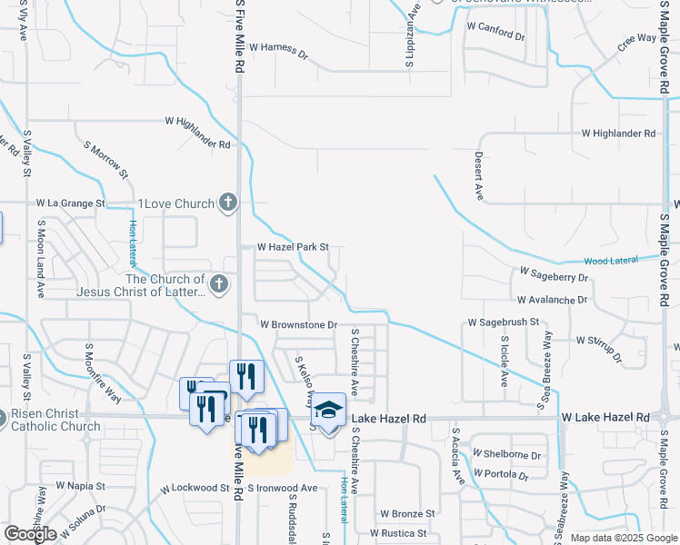 map of restaurants, bars, coffee shops, grocery stores, and more near 5742 South Summit Creek Way in Boise