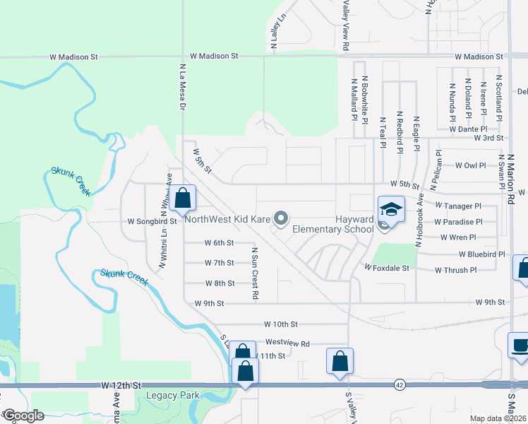 map of restaurants, bars, coffee shops, grocery stores, and more near 6764-6814 West Pine Meadows Place in Sioux Falls