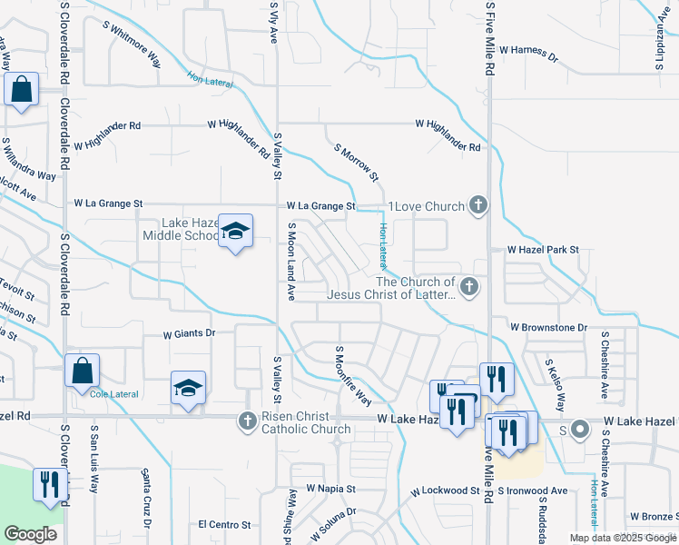 map of restaurants, bars, coffee shops, grocery stores, and more near 5697 South Moonfire Way in Boise