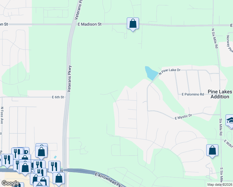 map of restaurants, bars, coffee shops, grocery stores, and more near 500 North Wildcat Drive in Sioux Falls