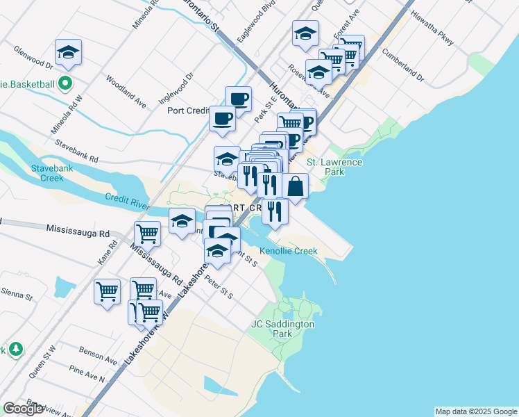 map of restaurants, bars, coffee shops, grocery stores, and more near in Mississauga
