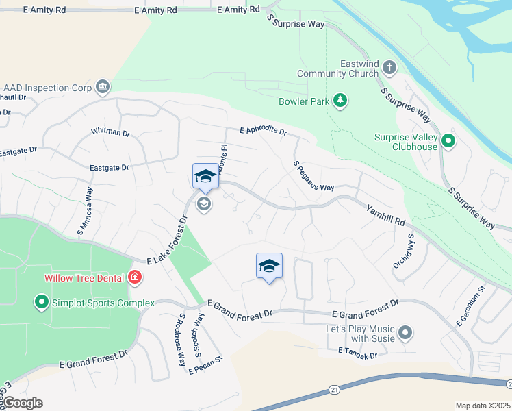 map of restaurants, bars, coffee shops, grocery stores, and more near 5642 South Caper Place in Boise