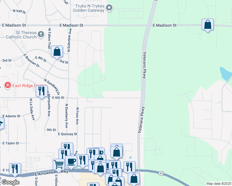 map of restaurants, bars, coffee shops, grocery stores, and more near 5800 East 6th Street in Sioux Falls