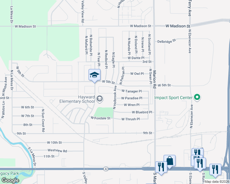 map of restaurants, bars, coffee shops, grocery stores, and more near 802-856 North Holbrook Avenue in Sioux Falls
