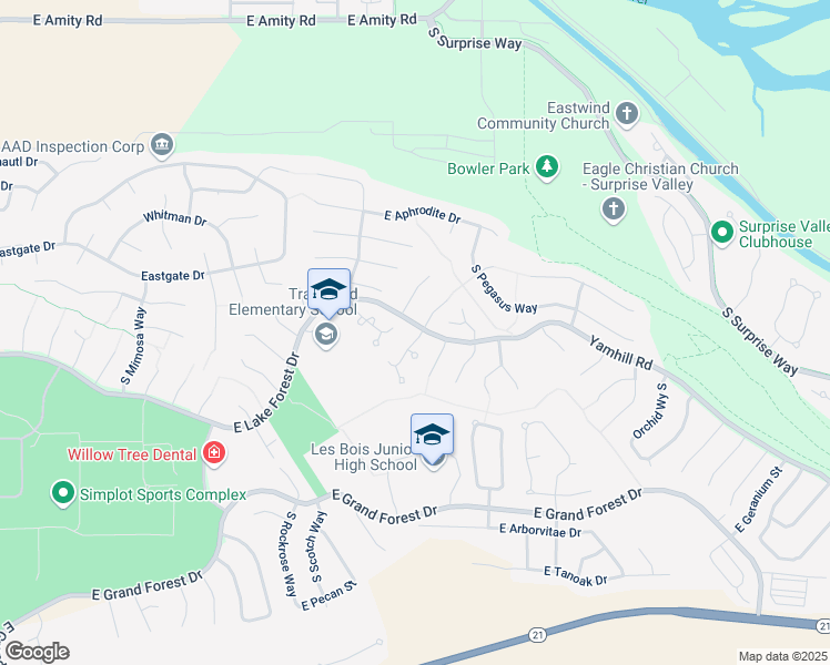 map of restaurants, bars, coffee shops, grocery stores, and more near 5537 South Caper Place in Boise