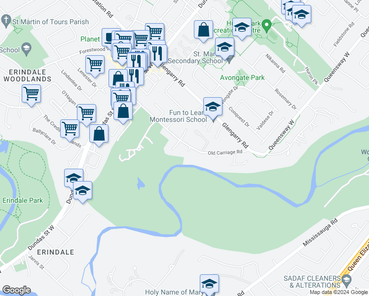 map of restaurants, bars, coffee shops, grocery stores, and more near 1181 Ostler Court in Mississauga