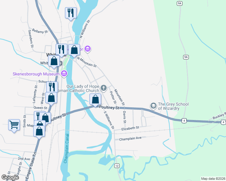 map of restaurants, bars, coffee shops, grocery stores, and more near 6 Potter Street in Whitehall