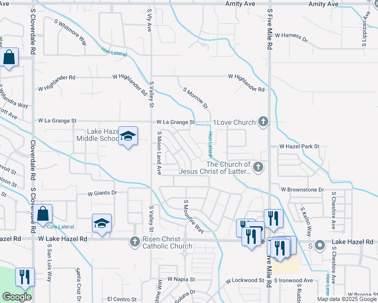 map of restaurants, bars, coffee shops, grocery stores, and more near 5688 South Moonfire Way in Boise