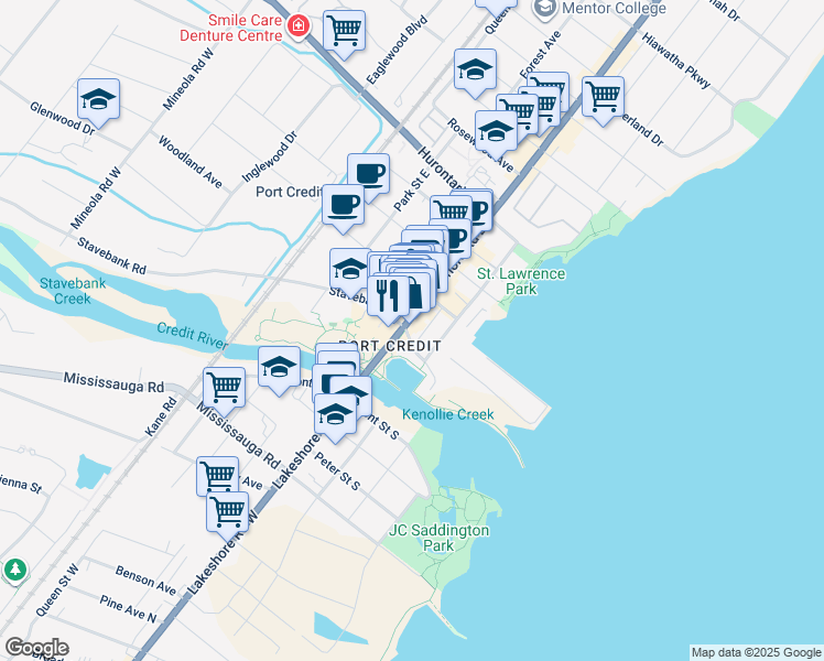 map of restaurants, bars, coffee shops, grocery stores, and more near in Mississauga