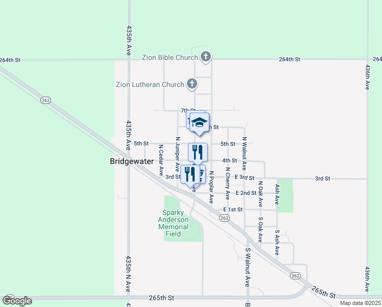 map of restaurants, bars, coffee shops, grocery stores, and more near 441 North Main Avenue in Bridgewater
