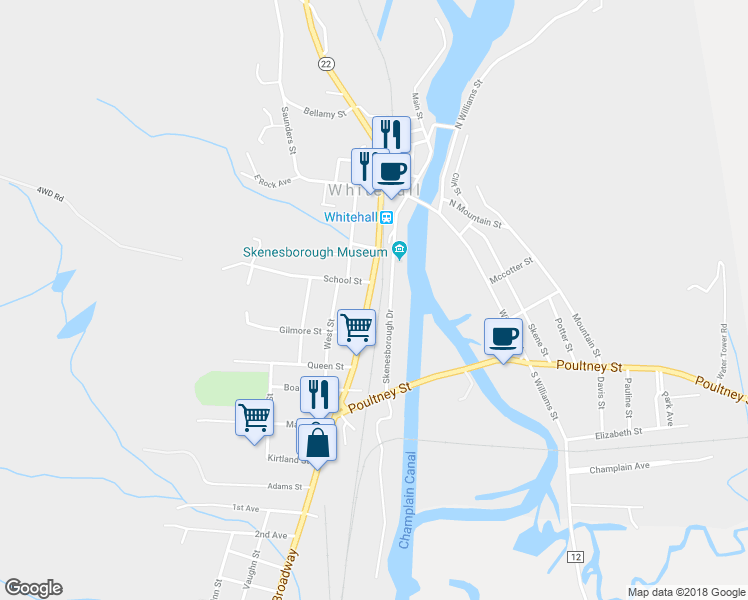 map of restaurants, bars, coffee shops, grocery stores, and more near 113 Broadway Street in Whitehall