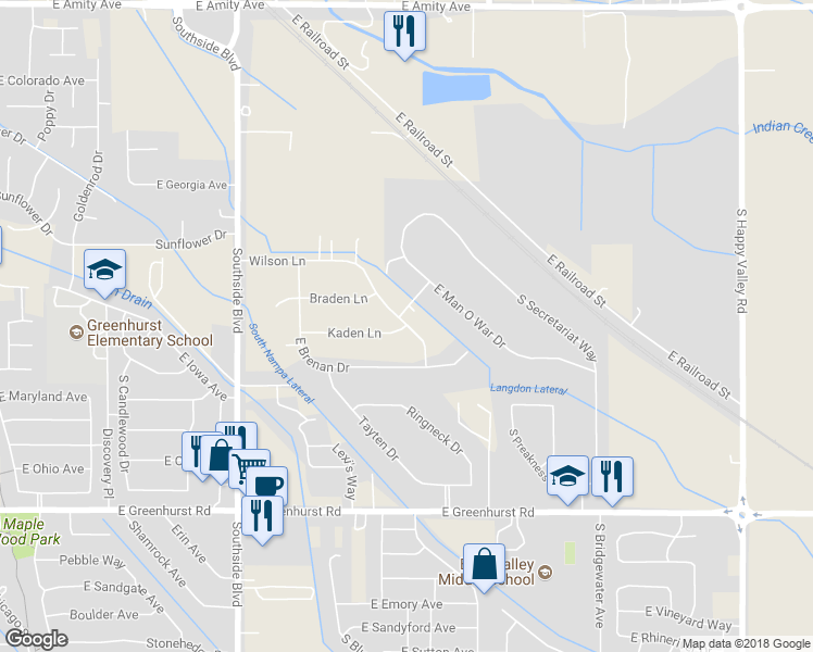 map of restaurants, bars, coffee shops, grocery stores, and more near 4717 Kaden Lane in Nampa