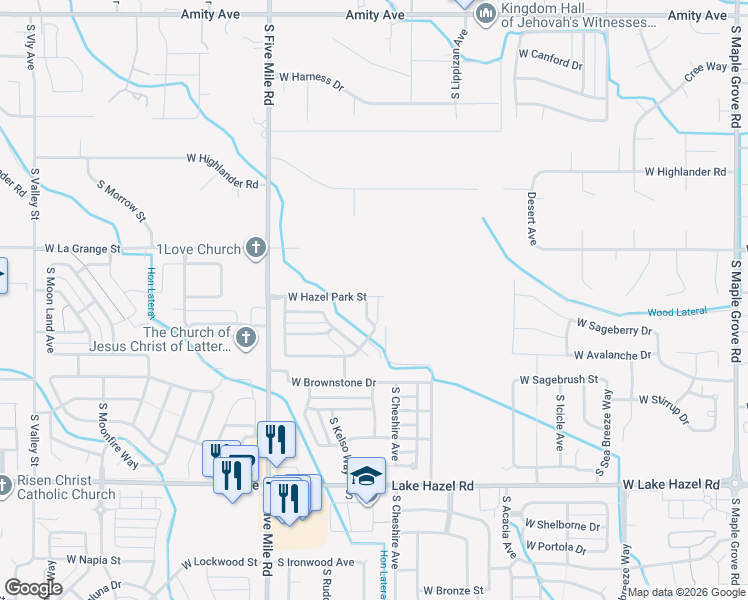 map of restaurants, bars, coffee shops, grocery stores, and more near 5588 South Summit Creek Way in Boise