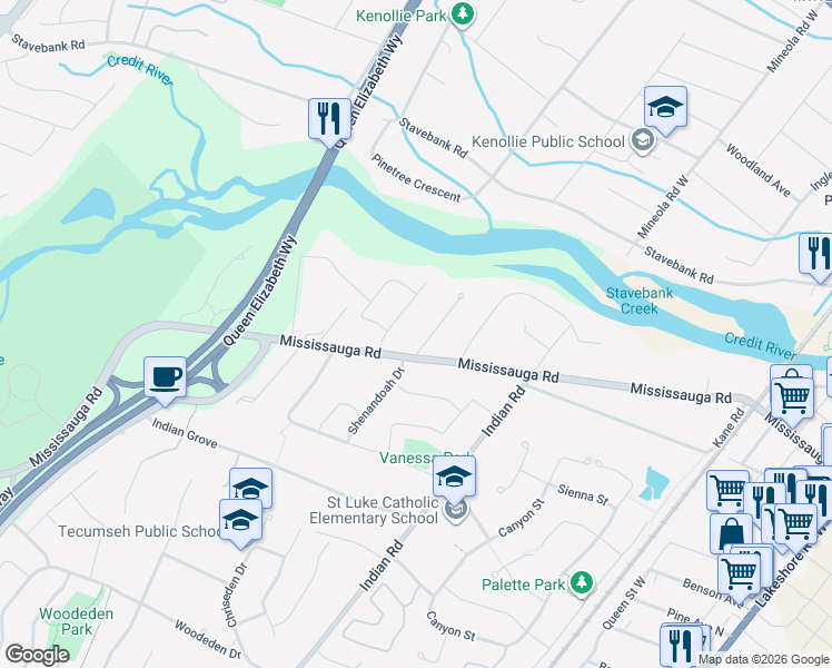 map of restaurants, bars, coffee shops, grocery stores, and more near 541 Arrowhead Road in Mississauga