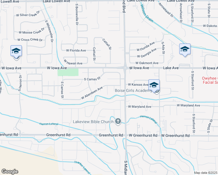 map of restaurants, bars, coffee shops, grocery stores, and more near 1706 South Stanton Court in Nampa