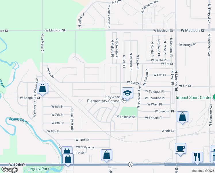 map of restaurants, bars, coffee shops, grocery stores, and more near 428 North Cockatiel Place in Sioux Falls