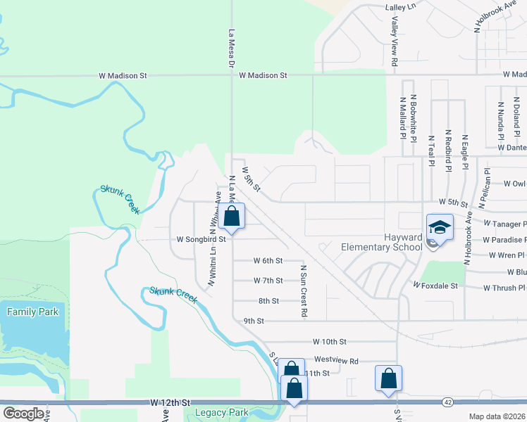 map of restaurants, bars, coffee shops, grocery stores, and more near 510 North La Mesa Drive in Sioux Falls