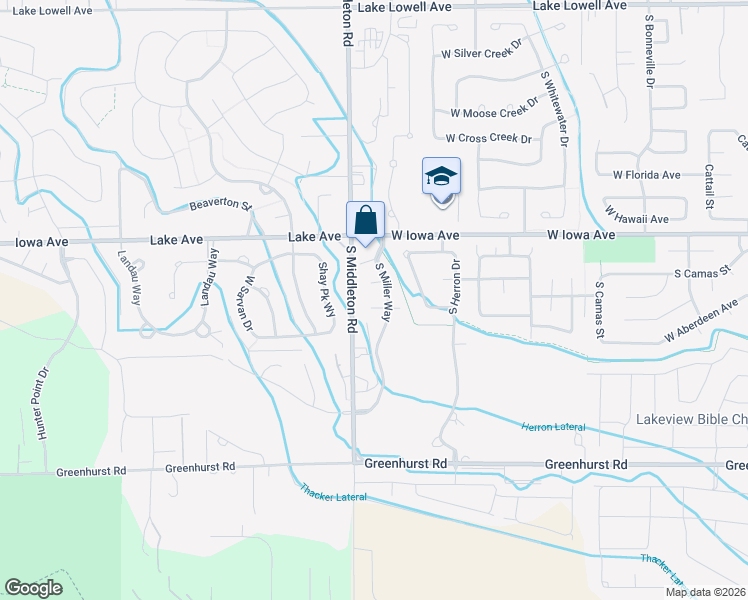 map of restaurants, bars, coffee shops, grocery stores, and more near 2505 West Mill Court in Nampa