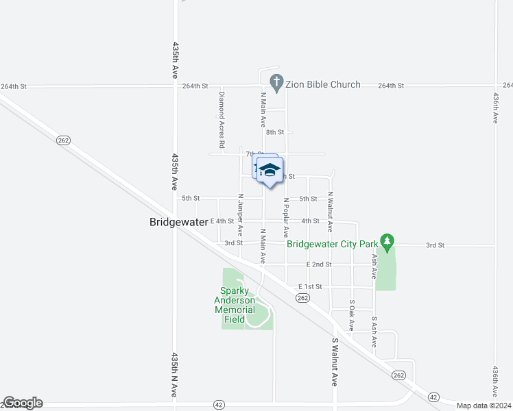 map of restaurants, bars, coffee shops, grocery stores, and more near 441 North Main Avenue in Bridgewater