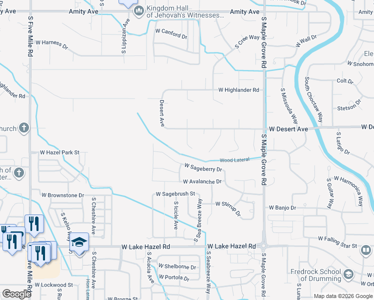 map of restaurants, bars, coffee shops, grocery stores, and more near 5545 Cortez Place in Boise