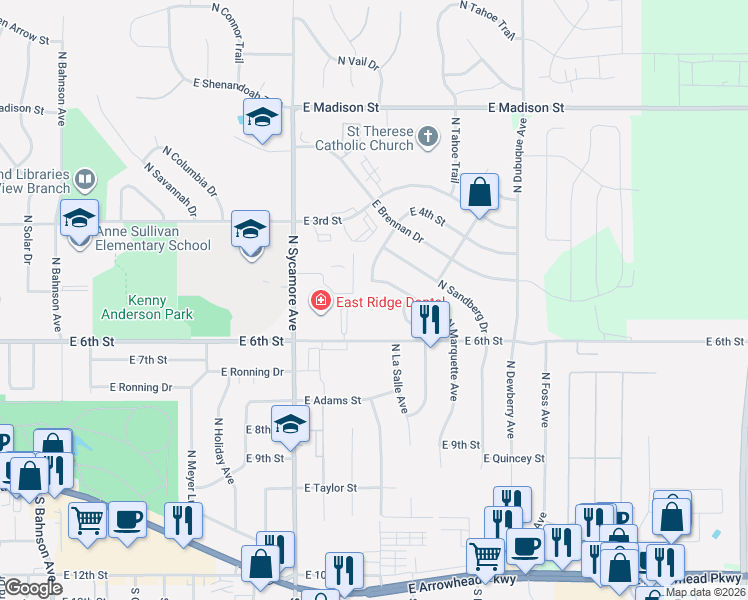 map of restaurants, bars, coffee shops, grocery stores, and more near 693-799 N Marquette Ave in Sioux Falls