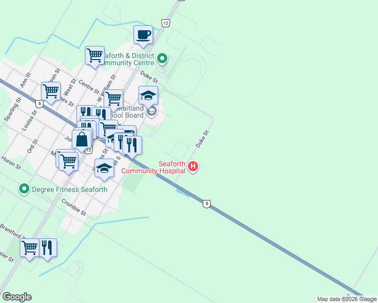 map of restaurants, bars, coffee shops, grocery stores, and more near 11 Silver Creek Road in Huron County