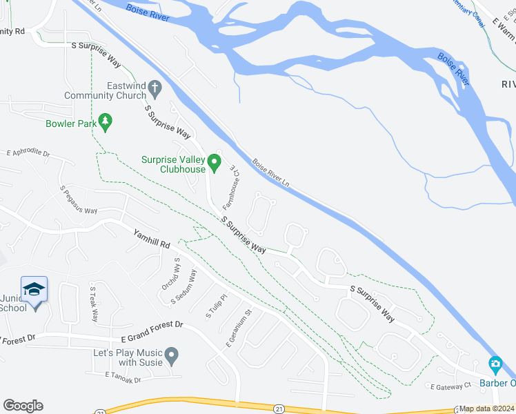 map of restaurants, bars, coffee shops, grocery stores, and more near 5450 South Broadwing Way in Boise