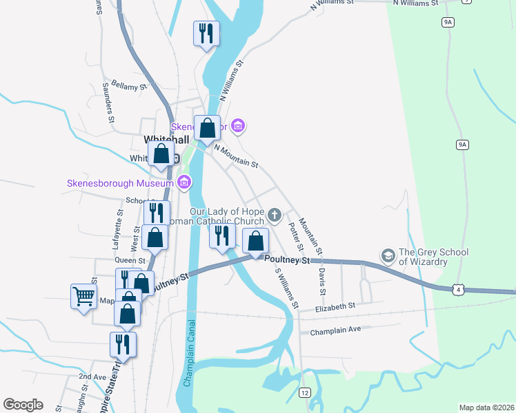 map of restaurants, bars, coffee shops, grocery stores, and more near 35 Skene Street in Whitehall