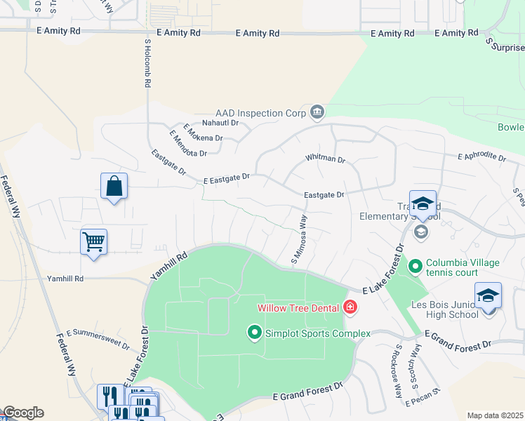 map of restaurants, bars, coffee shops, grocery stores, and more near 3037 East Anemone Court in Boise