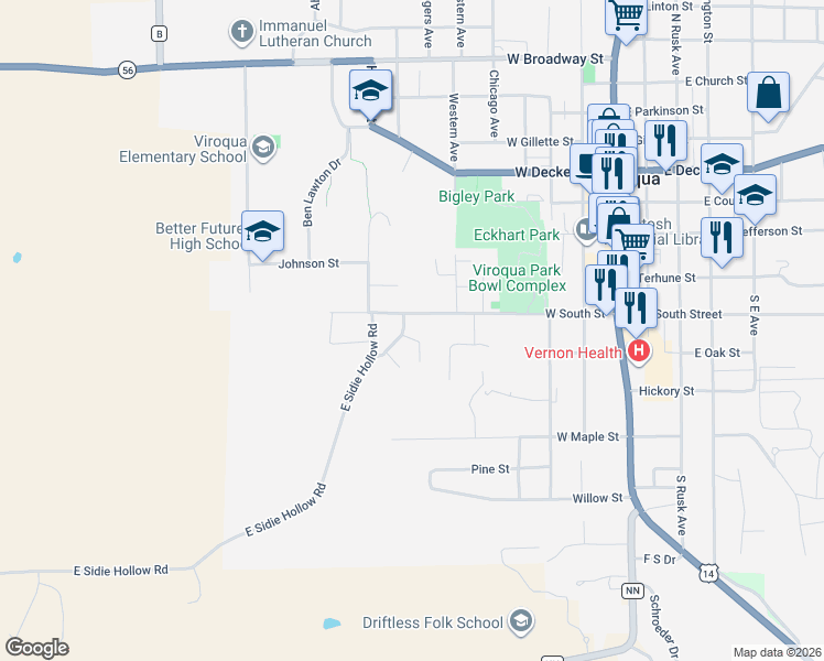 map of restaurants, bars, coffee shops, grocery stores, and more near 507 Nelson Court in Viroqua