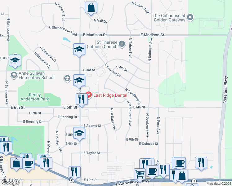map of restaurants, bars, coffee shops, grocery stores, and more near 693 North Marquette Avenue in Sioux Falls