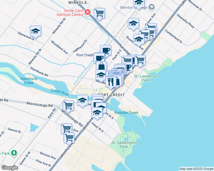 map of restaurants, bars, coffee shops, grocery stores, and more near 20 Stavebank Road in Mississauga