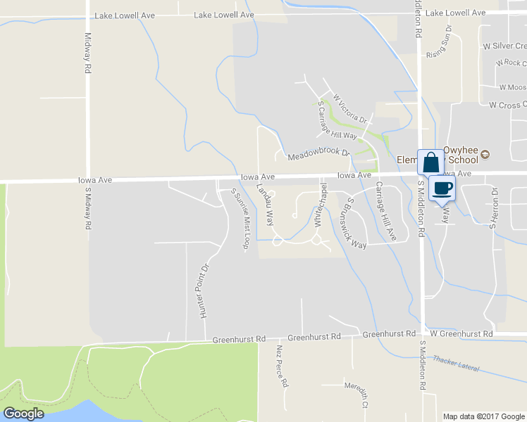 map of restaurants, bars, coffee shops, grocery stores, and more near 12395 Landau Way in Nampa