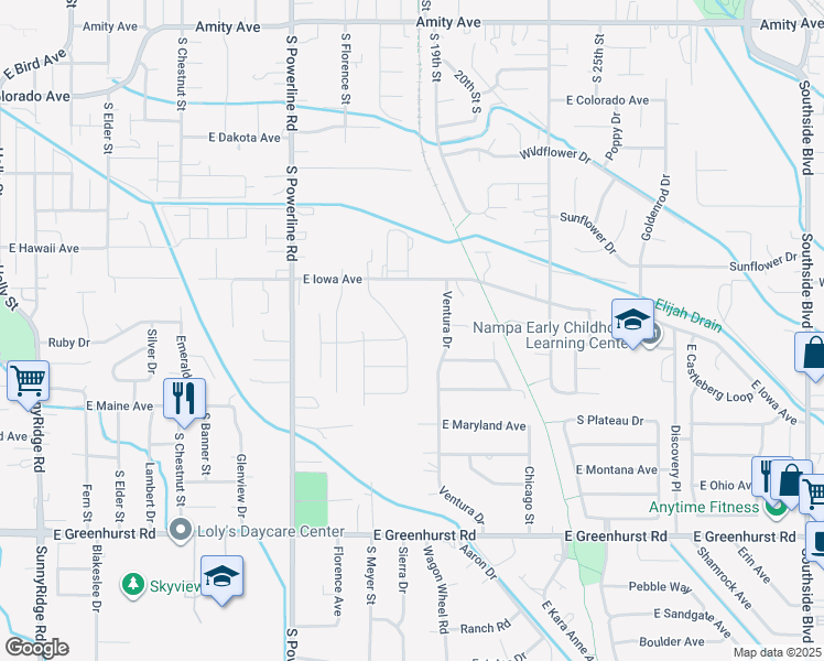 map of restaurants, bars, coffee shops, grocery stores, and more near 1703 Ventura Drive in Nampa