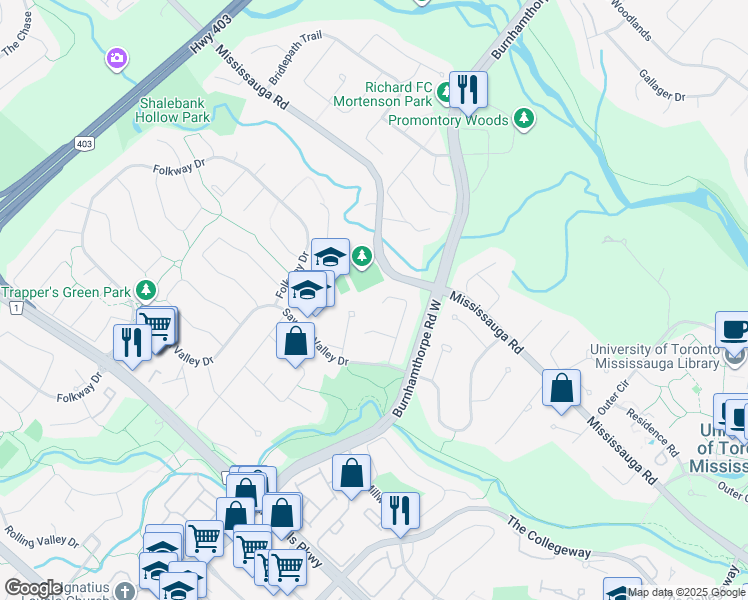 map of restaurants, bars, coffee shops, grocery stores, and more near 1761 Grosvenor Place in Mississauga