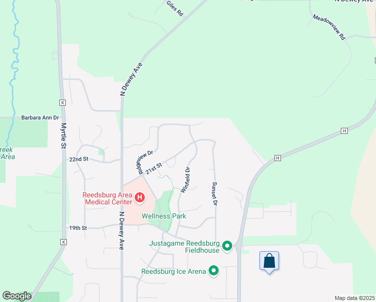 map of restaurants, bars, coffee shops, grocery stores, and more near 1404 21st Street in Reedsburg