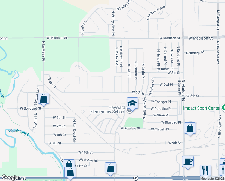 map of restaurants, bars, coffee shops, grocery stores, and more near 501 North Mallard Place in Sioux Falls