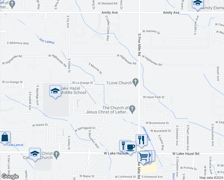 map of restaurants, bars, coffee shops, grocery stores, and more near 5513 South Loughs Way in Boise