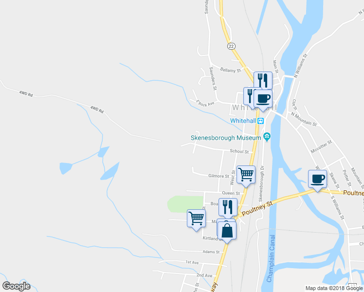 map of restaurants, bars, coffee shops, grocery stores, and more near 40 School Street in Whitehall