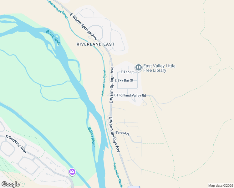 map of restaurants, bars, coffee shops, grocery stores, and more near 6951 East Highland Valley Road in Boise