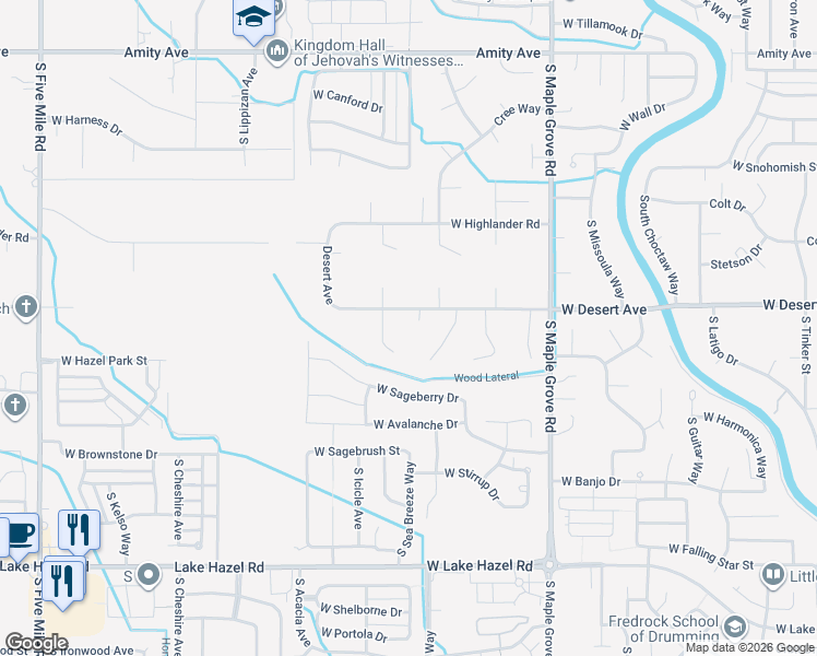 map of restaurants, bars, coffee shops, grocery stores, and more near 9412 West Desert Avenue in Boise