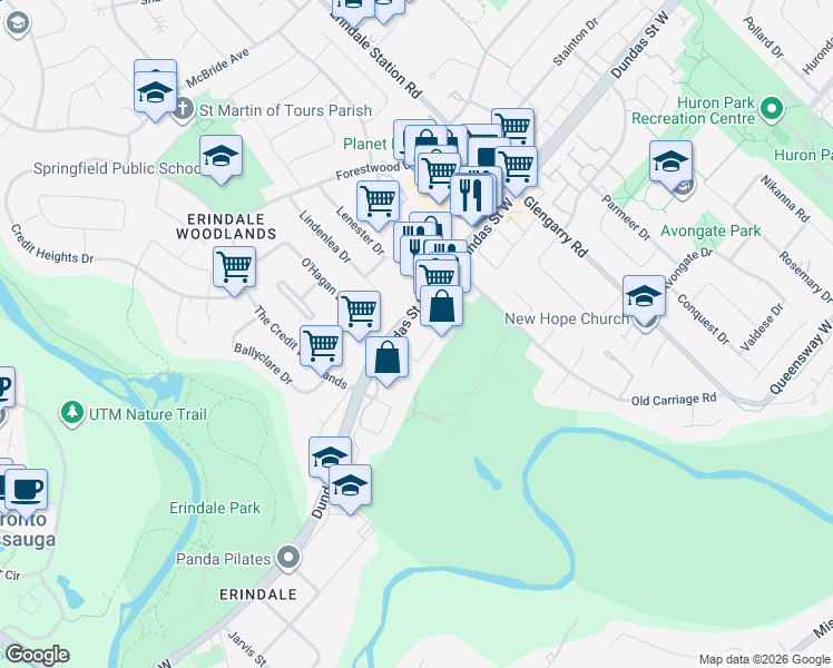 map of restaurants, bars, coffee shops, grocery stores, and more near 1275 Cornerbrook Place in Mississauga