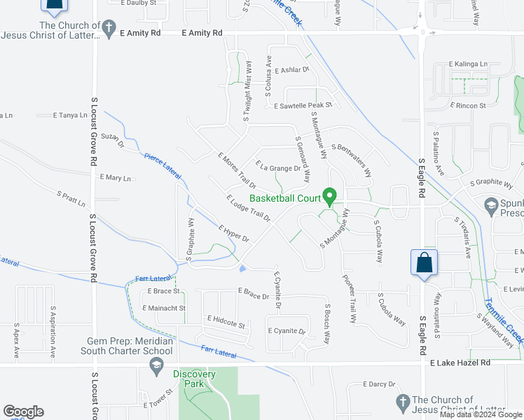 map of restaurants, bars, coffee shops, grocery stores, and more near 2420 East Lodge Trail Drive in Meridian